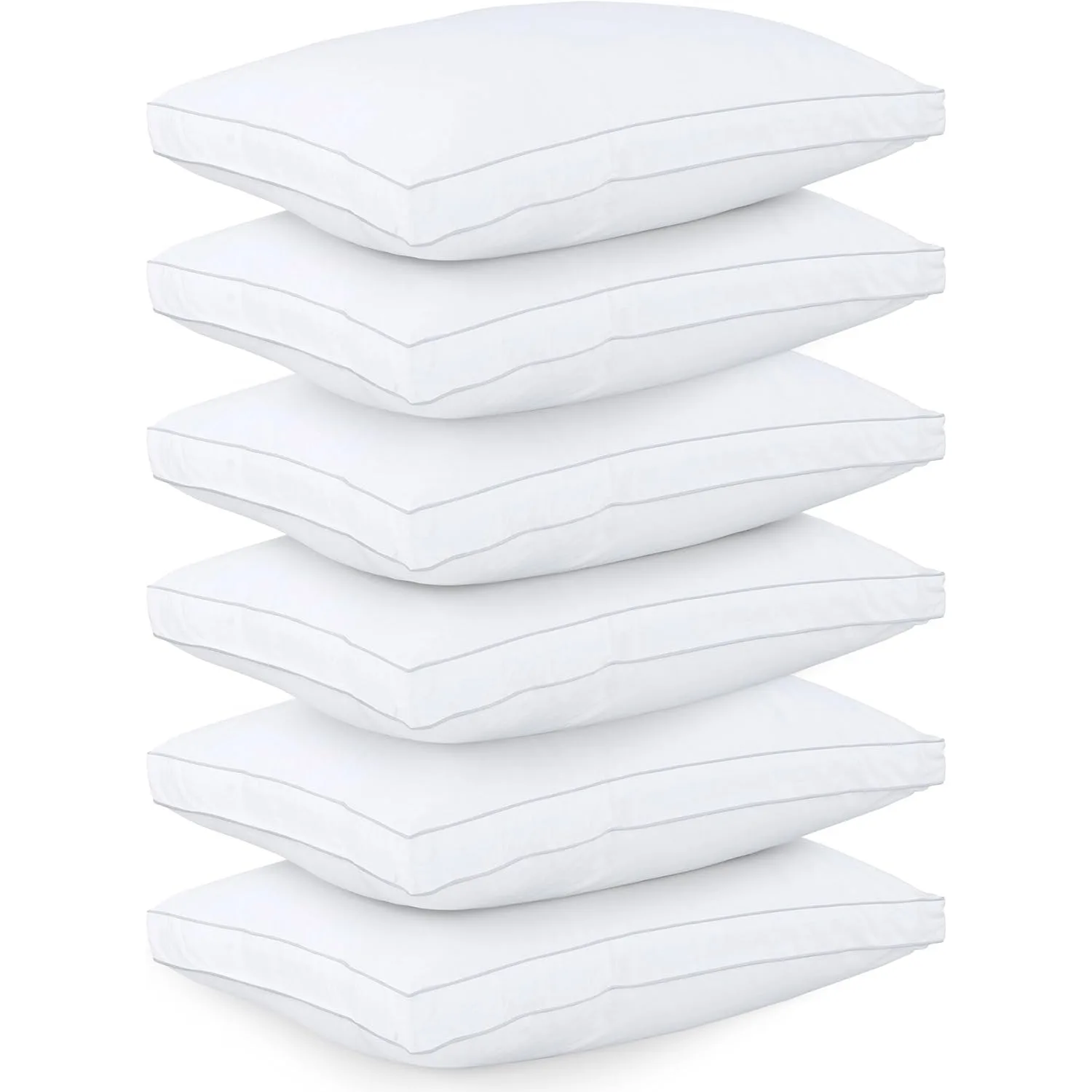 Pillows for Sleeping Standard Size (White), Set of 6, Cooling Hotel Quality, Gusseted Pillow for Back, Stomach or Side Sleepers