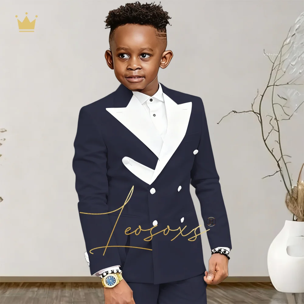 

Boys' 2-Piece Suit, Navy Satin Contrast Collar, Including Jacket & Trousers, Kids' Weddings & High-Custom Occasions