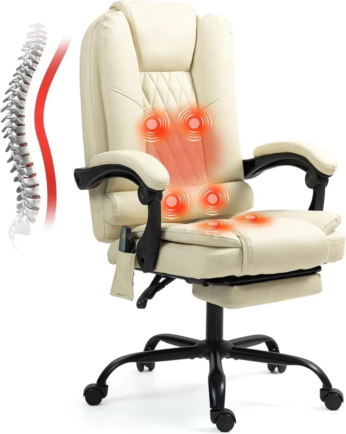 

6-Point Heated Massage Office Chair With Footrest, Ergonomic Home Desk Chair With Lumbar Support, Executive High Ba Pu Leather