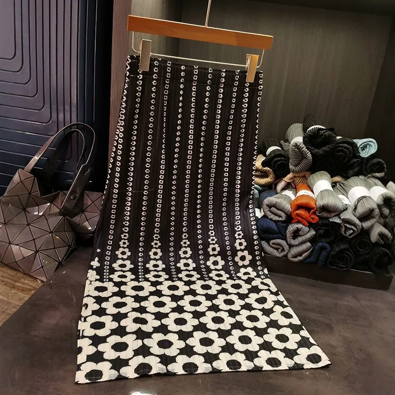 Miyake Pleated Half Skirt Niche Design Sense Fold Miyake Print Pleat Jupe Summer Pleats High Waist Pocket Plisse A-line Skirt
