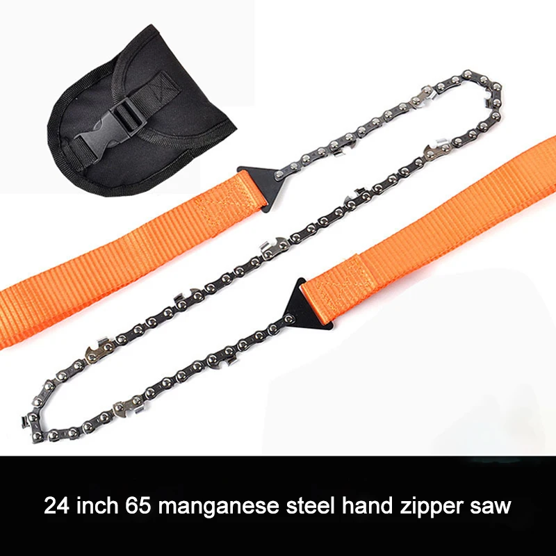 Pocket Chainsaw Portable Survival Chain Saw 11/33 Teeth Camping Hiking Hand Saw Pouch Outdoor Zipper Chain Saw Wood Cutting Tool