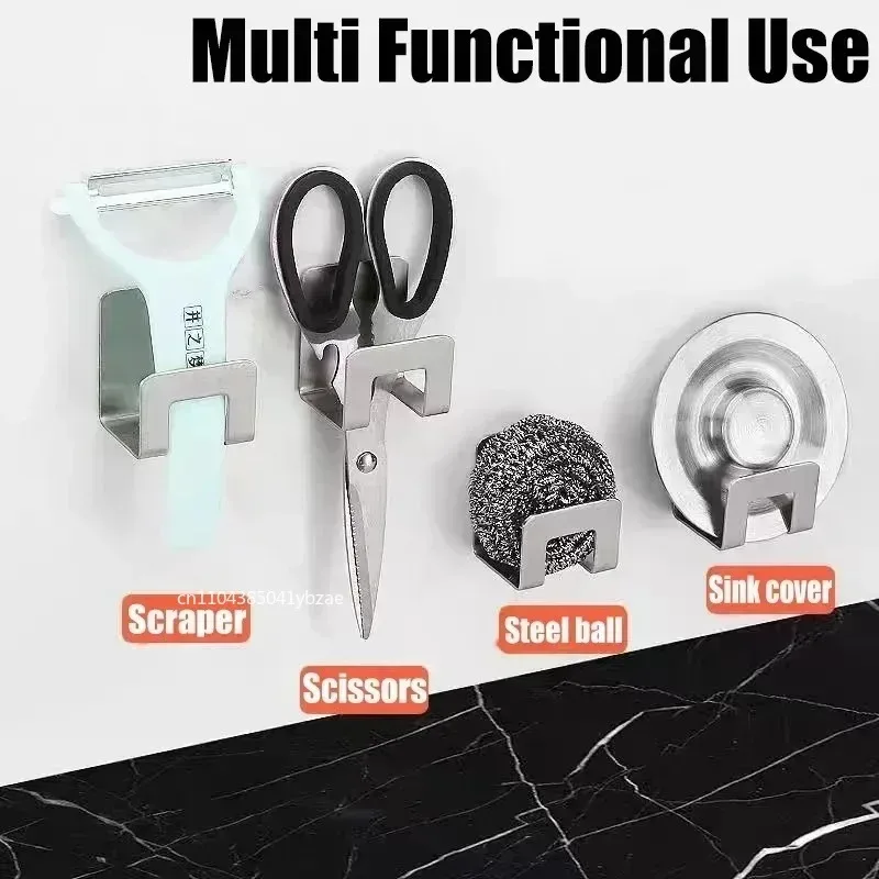 Stainless Steel Sink Tray Drainer Rack Kitchen Sink Sponge Holders Self Adhesive Hook Storage Holder Kitchen Wire Rag Organizer image 5