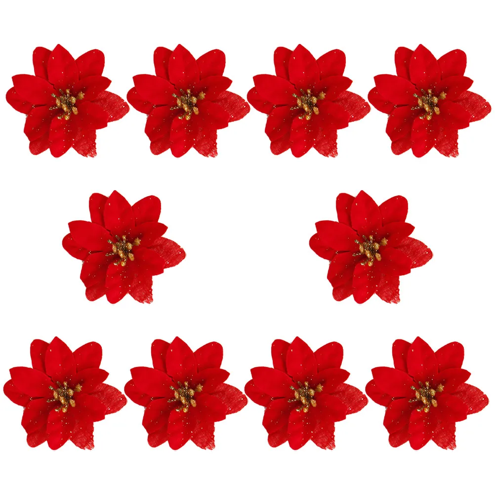 

10pcs Red Christmas Flowers Artificial Xmas Decor Garland Accessories for Home Xmas Garlands Flower Tree PartyFlower Supplies