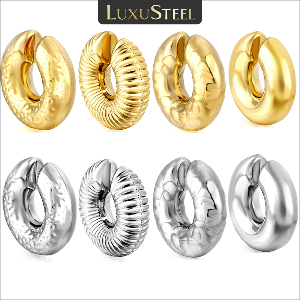 Luxu steel 1 Stück Edelstahl Clip Ohrring ohne Piercing für Frauen gehämmert runden Kreis C-Form Ohr manschette klobigen Schmuck