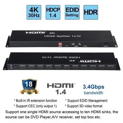 4K 30 هرتز HDMI الفاصل 1 في 10 خارج HDMI موزع الفيديو 1x10 فيديو متعدد الشاشات الفاصل مكبر للصوت لأجهزة الكمبيوتر المحمول إلى شاشة التلفزيون