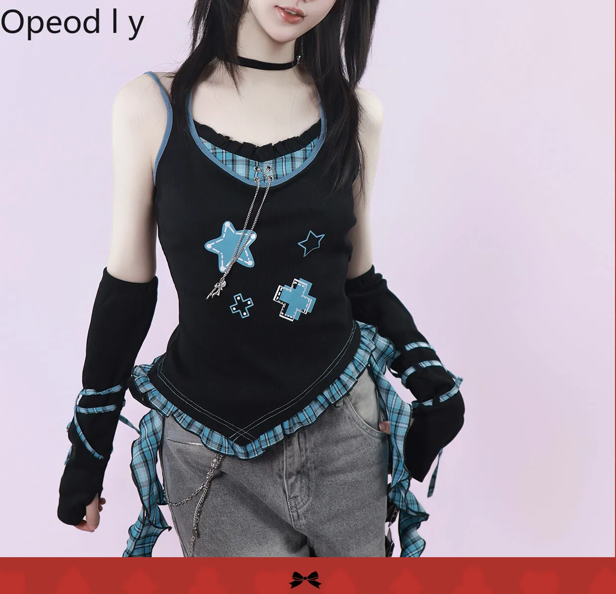 

Japanese Sweet and Cool Girl Plaid Design Sense Waist Summer Sling Vest Women's Fashion Sexy Cute Student Versatile Tanks