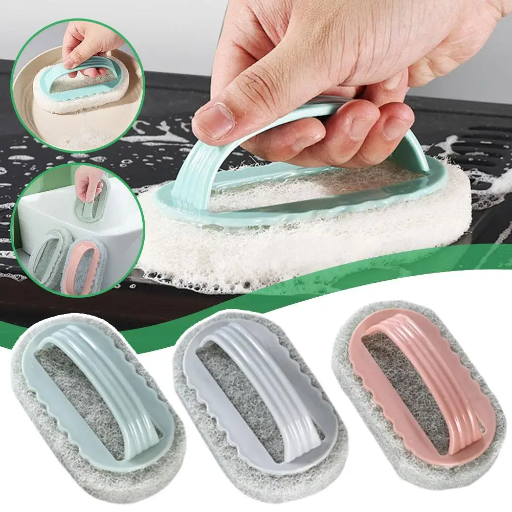 1pcs Sponge Brush With Handle Pot Cooking Bathroom Tile Cleaning Household Sponge Cleaning Reusable Tools X8a6