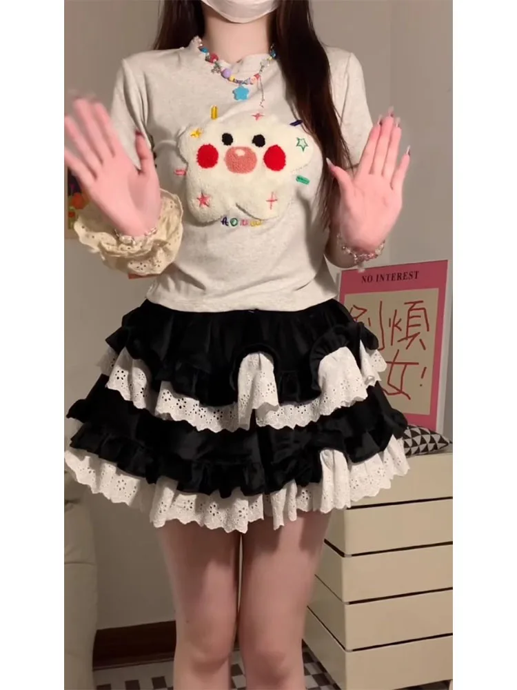 Bla encaje empalme pastel dobladillo ort falda mujer verano Y2K picante cintura alta adelgazamiento Anti-luz f falda viaje Sle