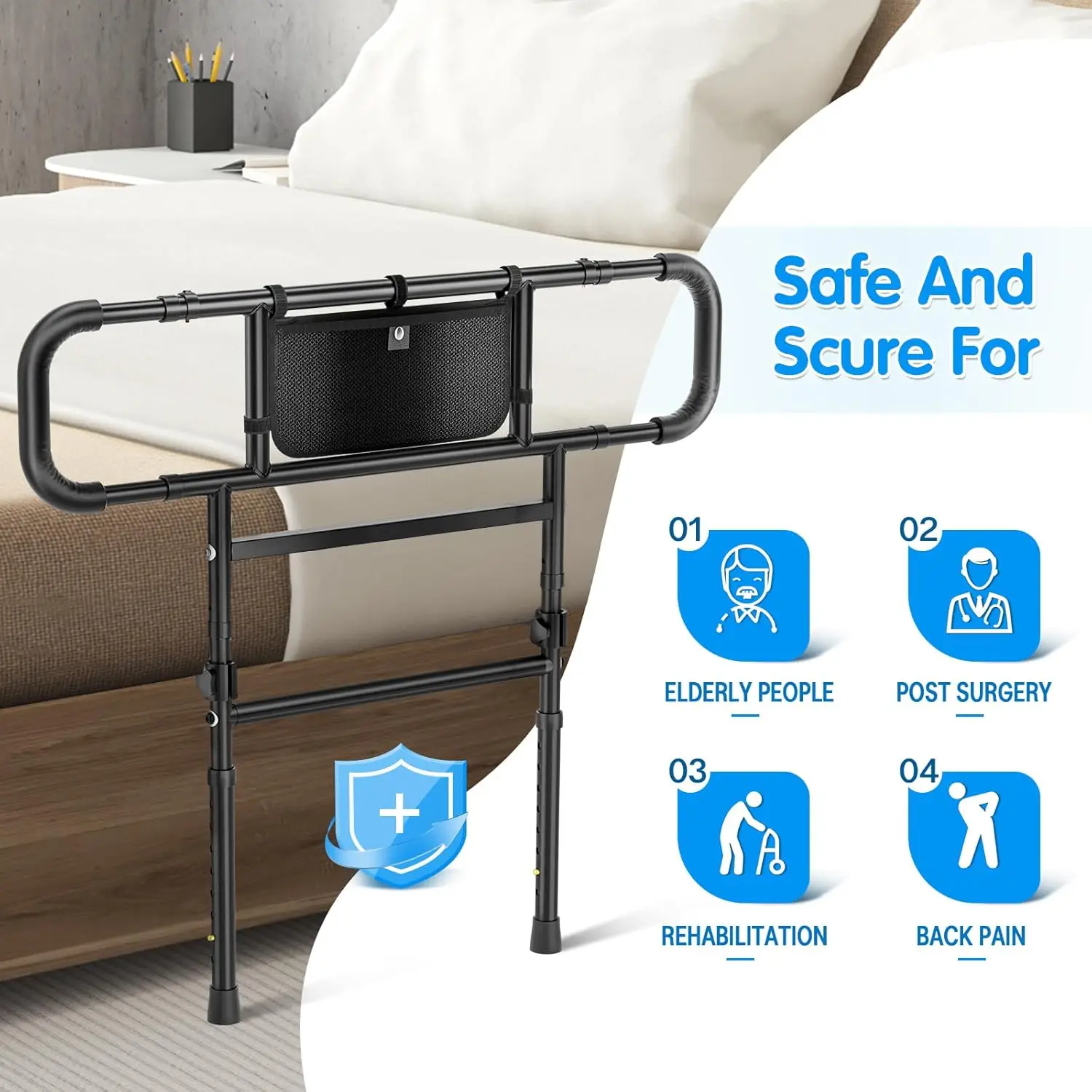 Rieles de cama para personas mayores, plegables de seguridad, rieles de asistencia para cama de alta resistencia para personas mayores, con rieles protectores de cama extensibles