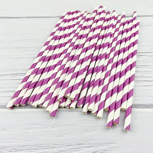 

Purplre Striped Paper Straw 100pcs Juice Cocktail Winem for Wedding Birthday Bar Pub Party Coffee Restaurant Supplies-6mm*197m