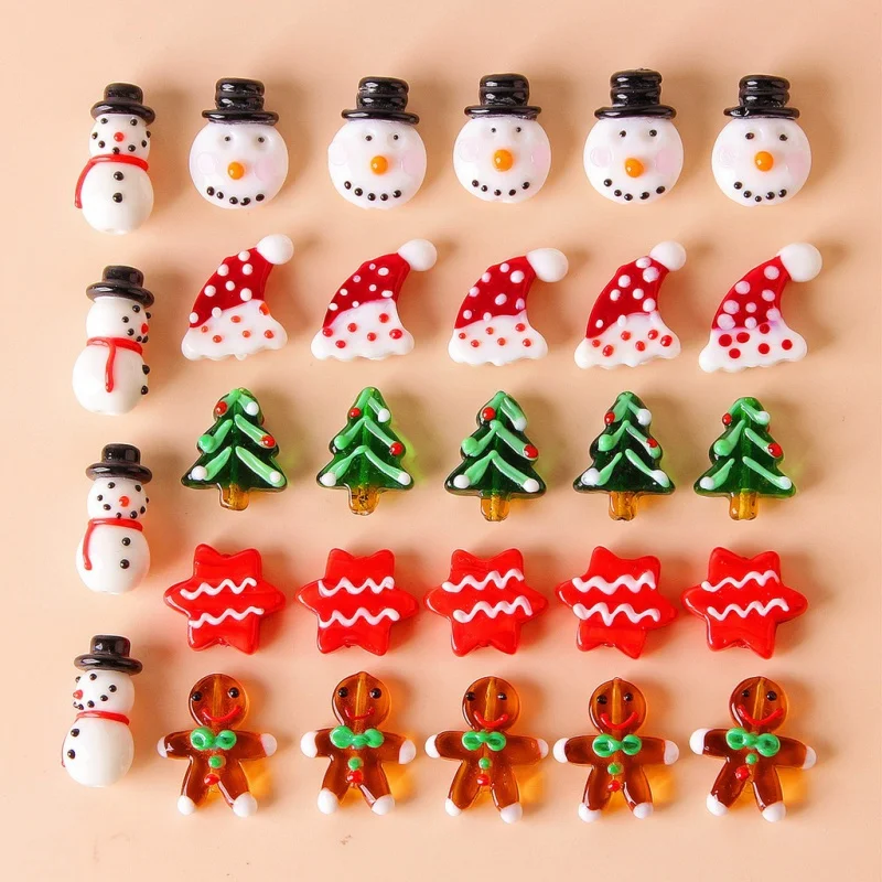 Snowman Santa Claus Christmas Tree Gingerbread Man Glass Beads DIY Beading Material Handmade Necklace Accessories