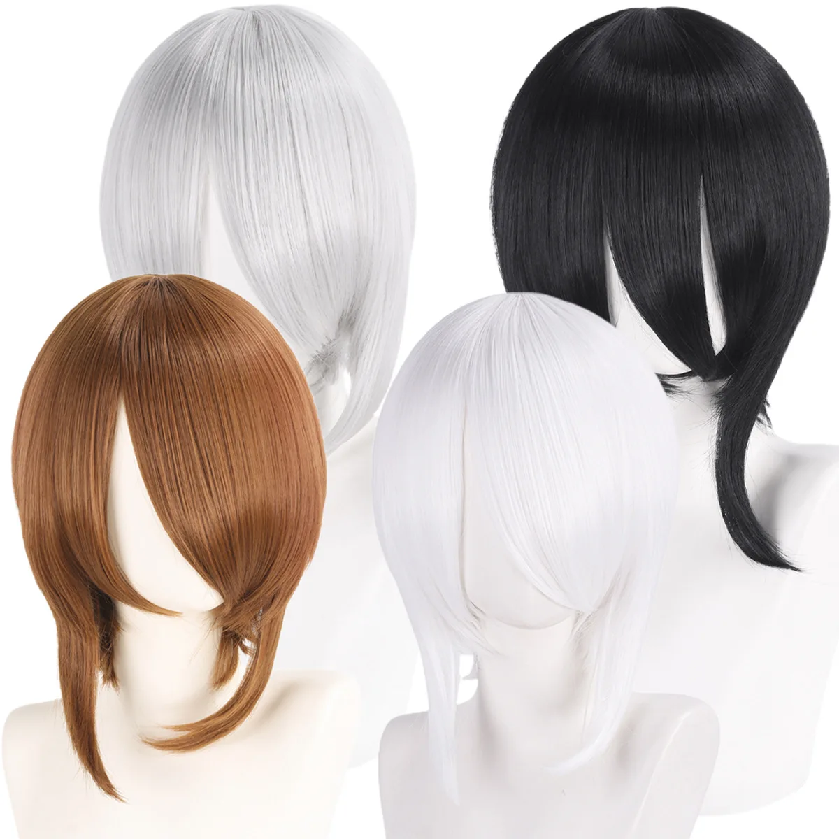 Universal Synthetic Cosplay Wig Long Sideburns Natural Hairline Face-Framing Short Fluffy Multi-Color Styling Daily Party