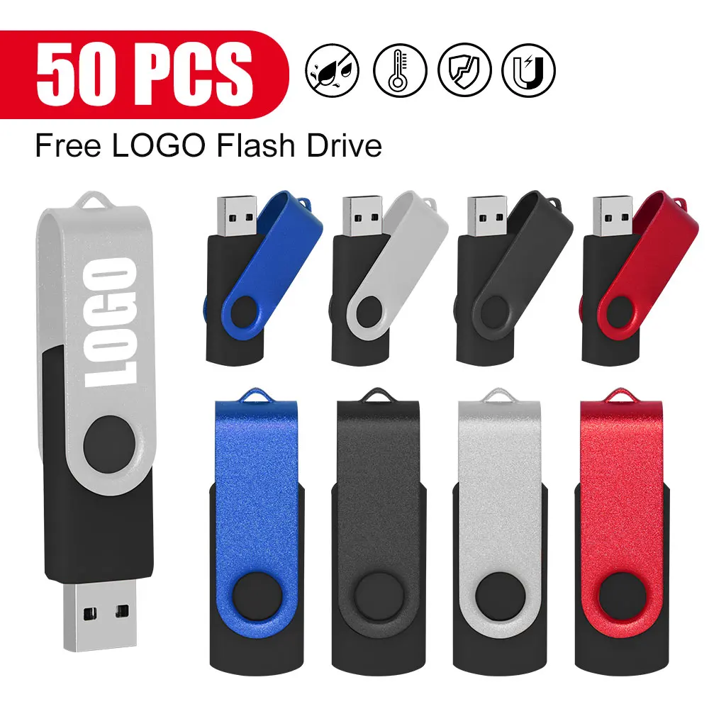 

50pcs/lot Metal Rotation Usb 2.0 Flash Drives 1GB 2GB 4GB Memory Stick Custom Logo Free 8GB 16GB 32GB 64GB 128GB Thumb Drive