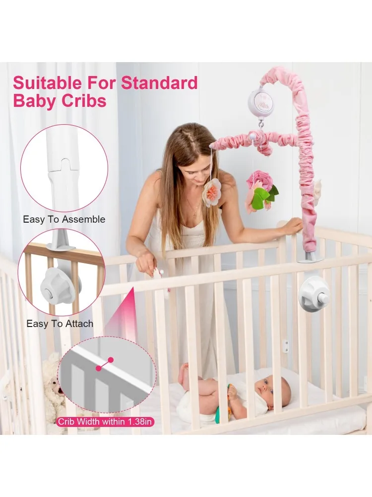 Baby Music Crib Bell Children's Room Rattles with 12 Melodies 5 Flower Shaped Rattles 3 Modes Volume Adjustment