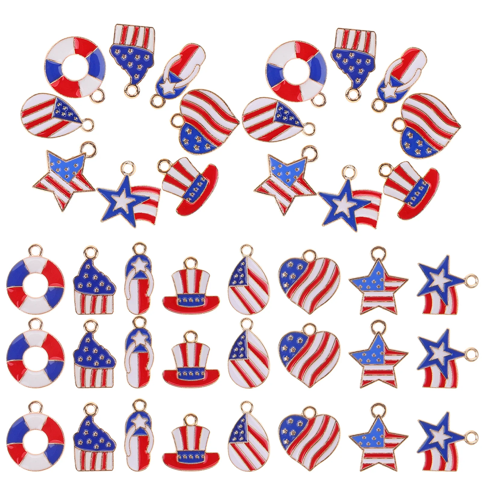 48 pezzi in lega di zinco con bandiera americana, ciondoli, risultati di gioielli creativi per orecchini fai da te, bracciali, collane, forniture artigianali