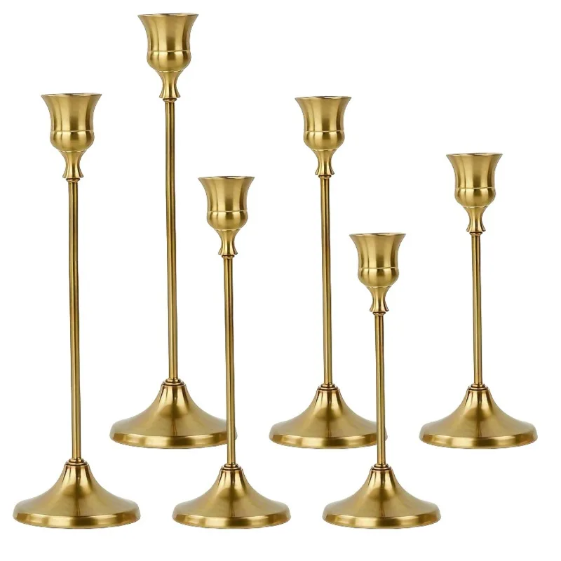 

3/6pcs Candlestick Holders Kit Brass Gold Candlestick Set Candle Holders Decorative Candlestick Stand for Wedding Party Dinning
