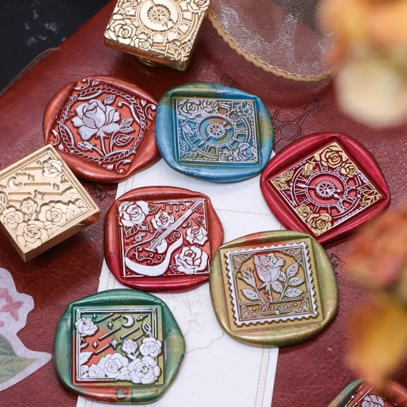 

Square Fire Paint Wax Seal Stamps Vintage Embossed Stamp Replace Head Decoration Card Making Sealing Gifts Packing Scrapbooking