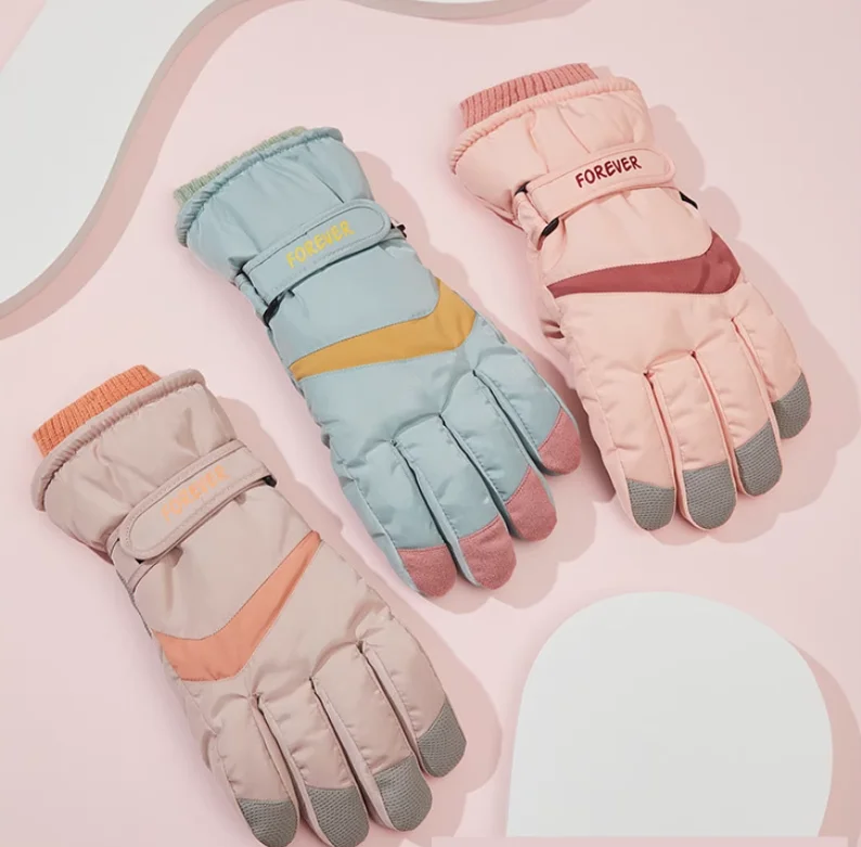 Women's Electric Bike With Thick Velvet Warm Cold Proof Waterproof Ski Cotton Gloves