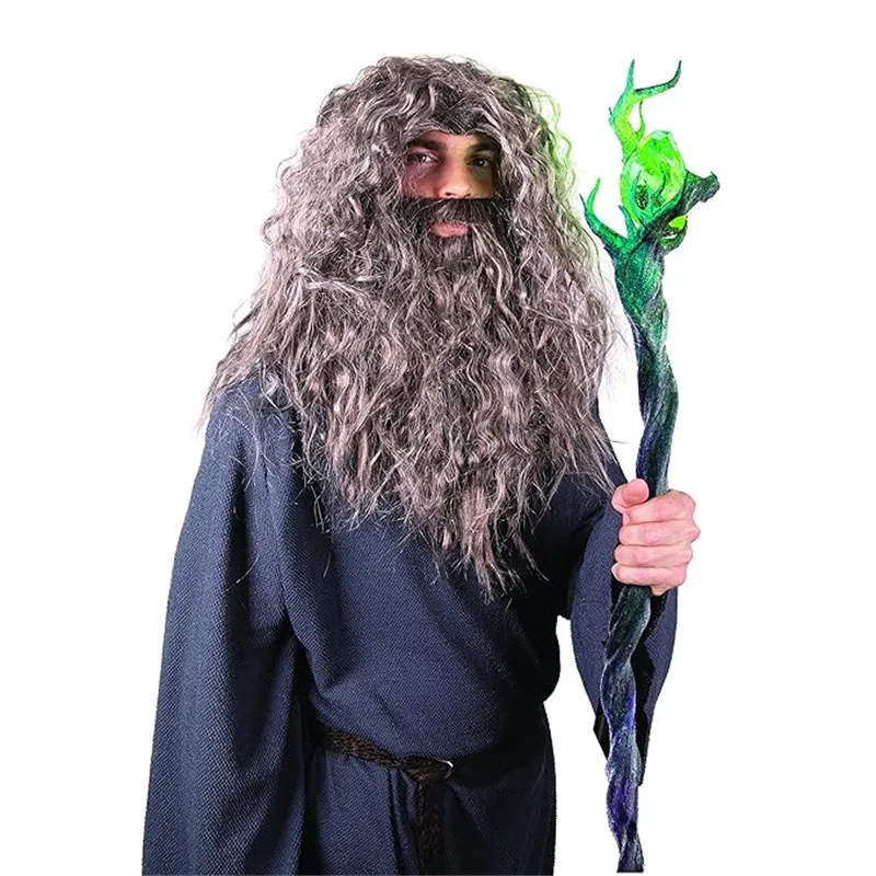 Braune flauschige kleine Rolle synthetische Perücke Erwachsener Zauberer Cosplay synthetische Perücke mit Bart Anime Party Festival Zubehör – Detail 6