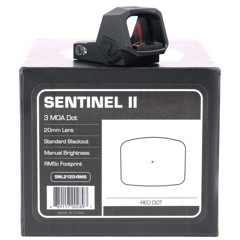 Sentinel II 1x20mm Red/Green Dot Sight RMSc Footprint Shake Awake 3 MOA Optic for Handguns Blackout Rear Sight