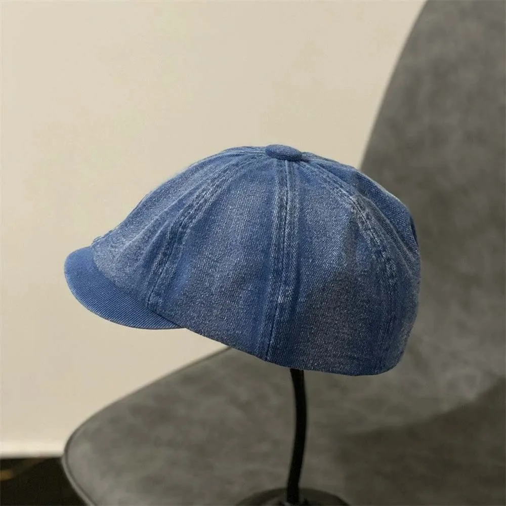 Painter Hat Cotton Denim Berets Cap Japanese Style Street Style Women Artist Hat Big Head Circumference Blue Newsboy Cap Party