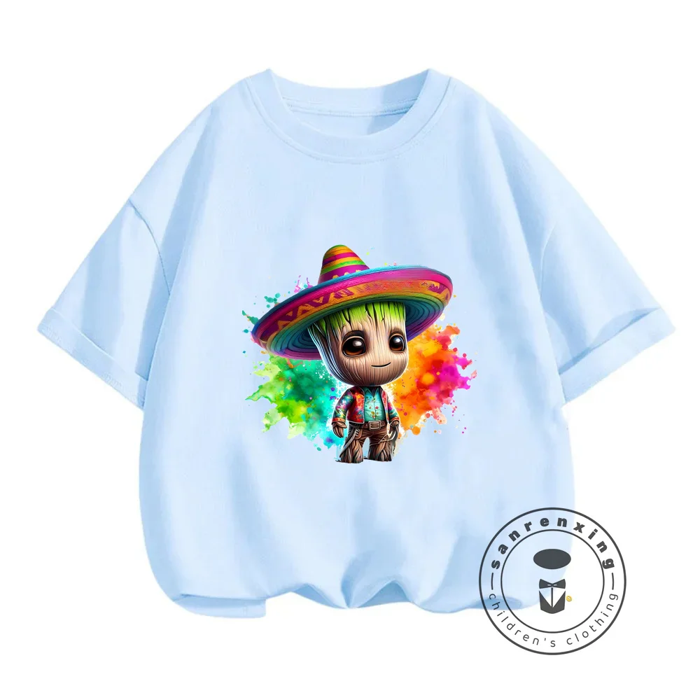 

Cute Marvel Groot Cartoon Superhero T-Shirts Kawaii O-Neck Street Fashion Shirts for Boys Girls Ideal for Galaxy Guardian Fans