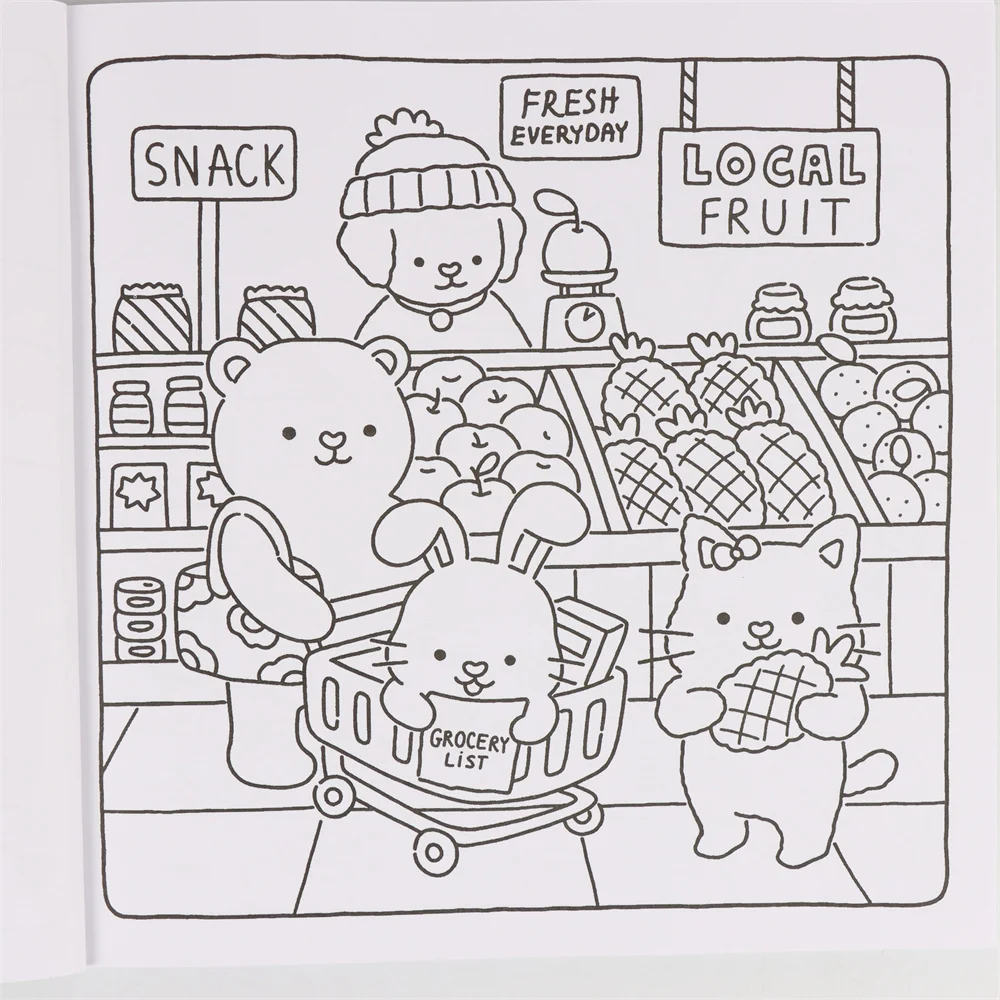 FUZZY FRIENDS Cute Comfy Coloring Book for Adults and Teens Featuring Adorable Creatures in Cozy Hygge Moments for Relaxation