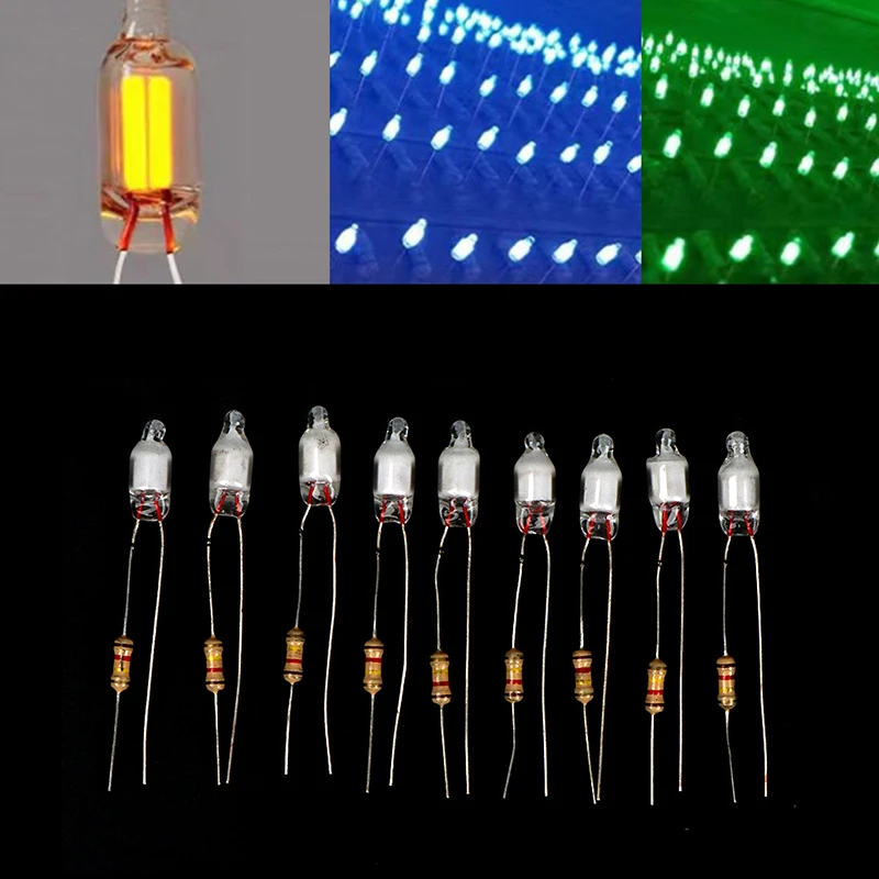 10 sztuk lampa neonowa żarówki 4*10mm 5*13mm główny wskaźnik zasilania z oporem 220V czerwony/niebieski/zielony