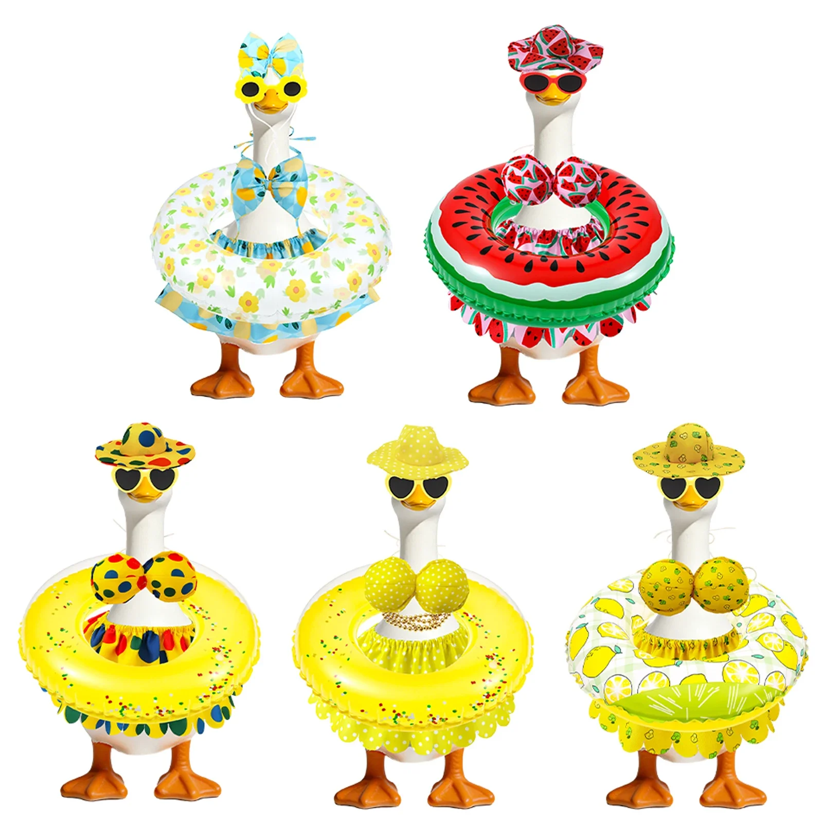 Porch Goose Clothes Outfit Set 23 Inch Statue Goose Bikini Clothes with Swimsuit Swim Ring Sunglasses Summer Pool Decor Dress