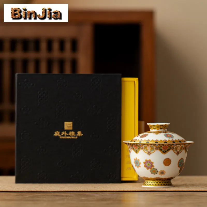 

110 мл цветная эмаль Gaiwan Роскошная чайная подставка Бытовая чайная миска с крышкой Набор крышек для заваривания чая Чаша Набор принадлежностей для рукоделия