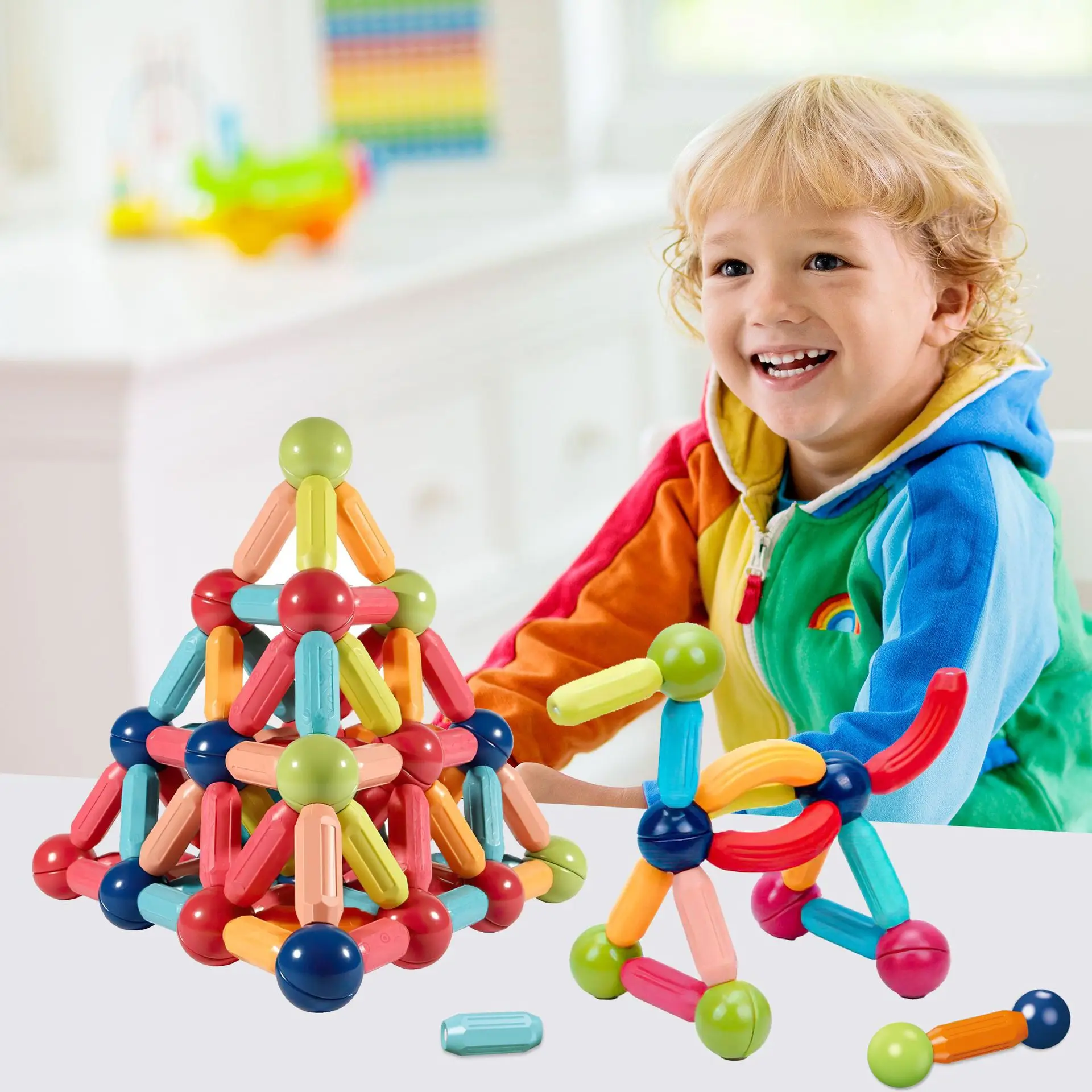 어린이를 위한 다용도 자기 퍼즐 스틱, 조립된 빌딩 블록, 조기 교육 자석, 대형 입자 장난감