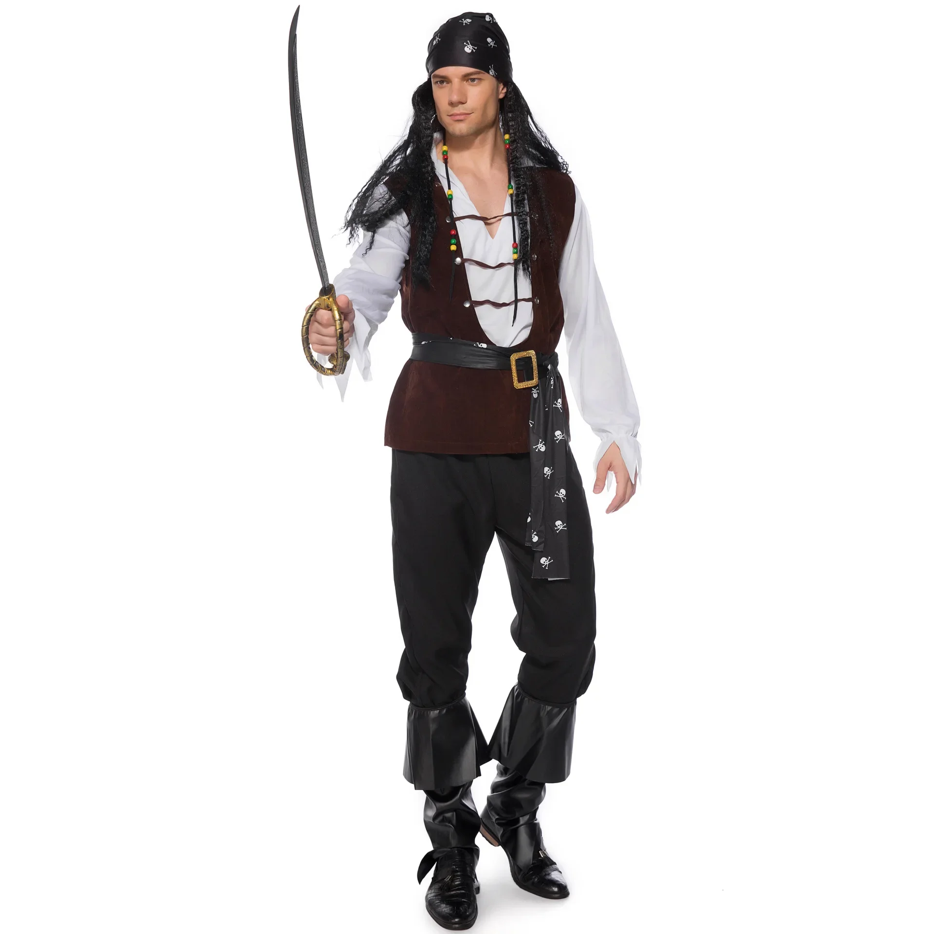 

Pirates Of The Caribbean Halloween Male Captain Jack Sparrow Costume Pirates Of The Caribbean Cosplay Clothes Set