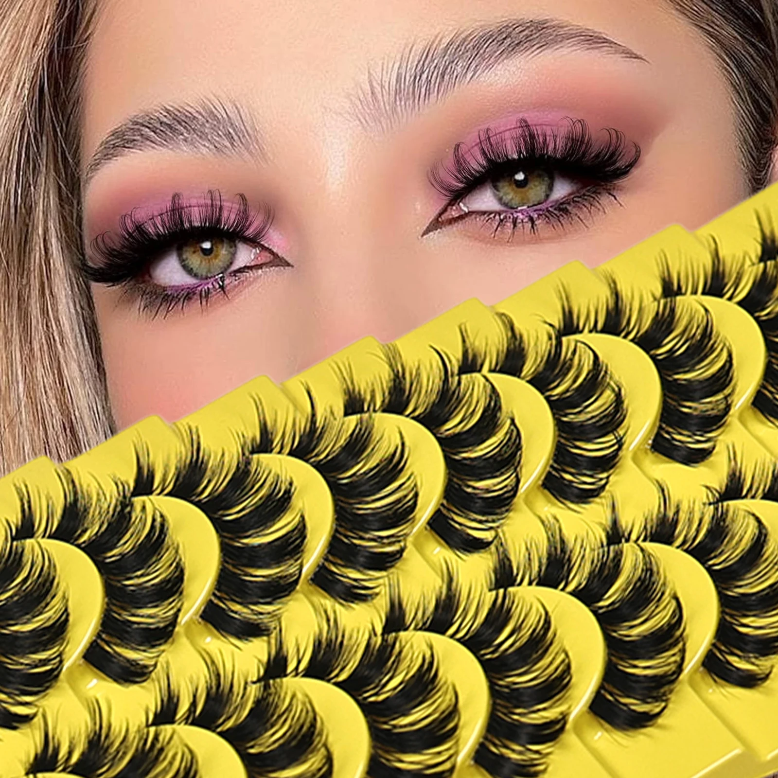 3D Flauschige, unordentliche künstliche Wimpern, 10 Paar, dick, dramatisch, transparentes Band, wiederverwendbare Wimpern