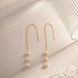 Minar Elegant Real Freshwater Pearl Dangle Earrings Women Gold Plated Stainless Steel Non Tarnish Long Chain Tassel Earring