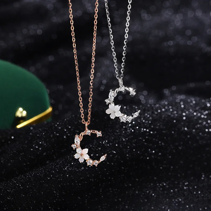 

S999 silver cherry blossom necklace women's light luxury niche shell flower collarbone chain romantic star Valentine's Day gift