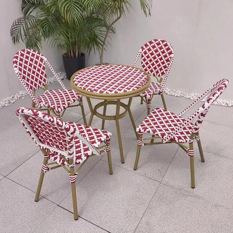 

Outdoor rattan tables and chairs French outdoor aluminum alloy PE rattan color matching rattan chairs