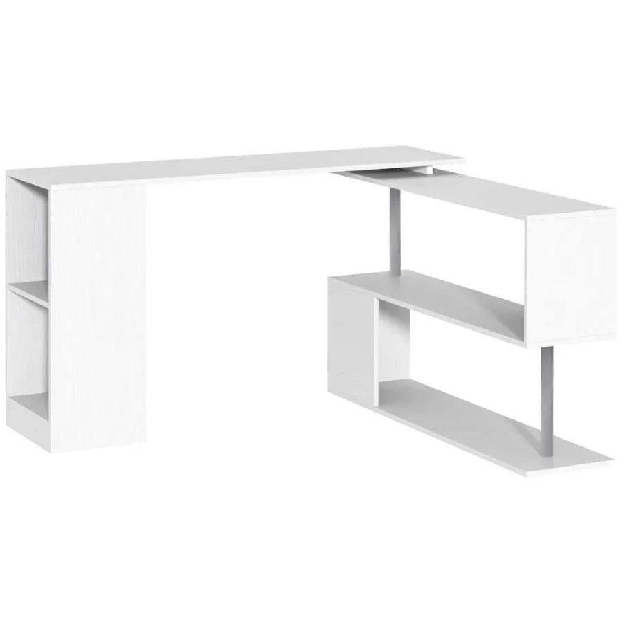 55 360 Rotating Corner Computer Desk Modern LShaped Home Office Workstation with 3Tier Storage Shelves Bookshelf White