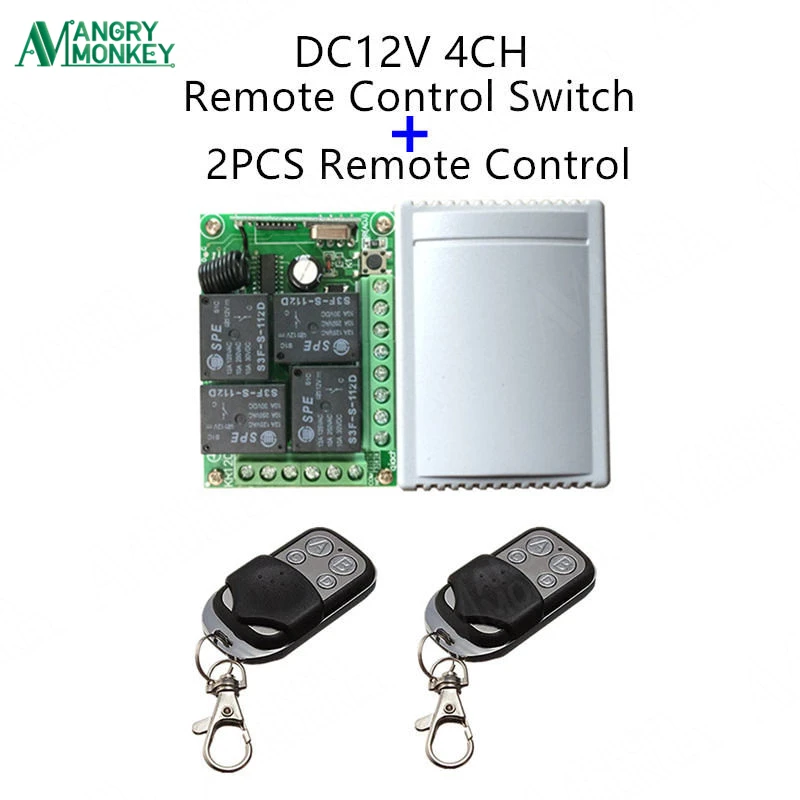 433Mhz Universal Wireless Remote Control Switch DC 12V 4CH relay Receiver Module and 2pcs RF Transmitter 433 Mhz Remote Controls