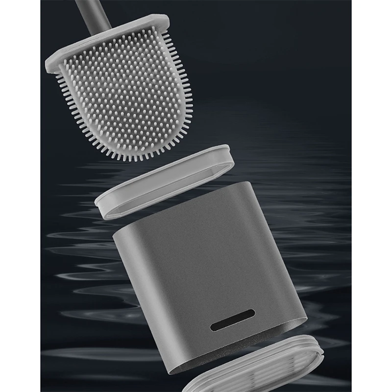 New Premium Silicone Toilet Brush - Grey - Toilet Brush Holder With Wall Mounting & Turbo Drying