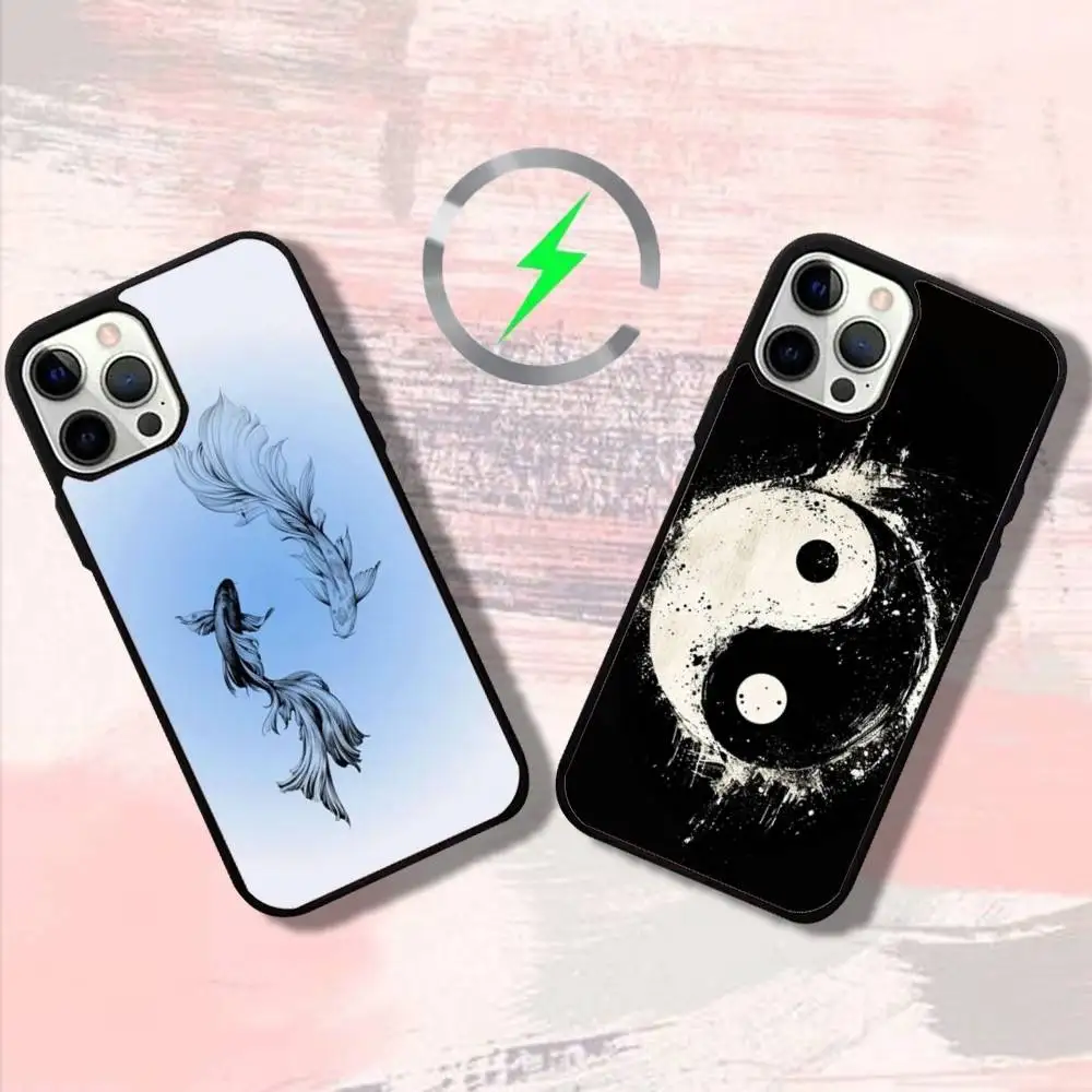 

Чехол для телефона Koi Carp Fish Инь Ян для iPhone 17,16,15,14,13,12,11, Pro, Max, Plus, Mini, SE4, E с магнитной беспроводной зарядкой Magsafe