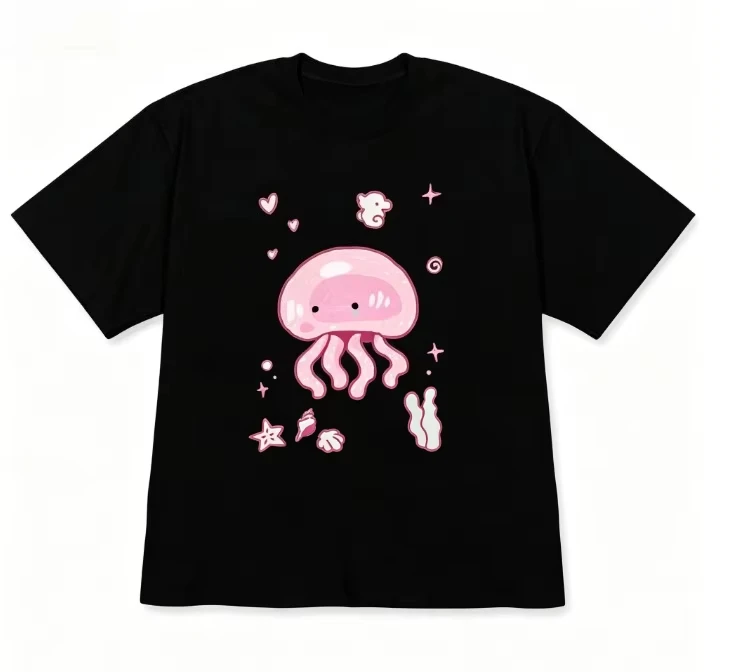 Unisex Kawaii Sea Creature Graphic T‑Shirt Cute Shark Octopus Jellyfish Seahorse Puffer Print Casual Ocean Short Sleeve Tee