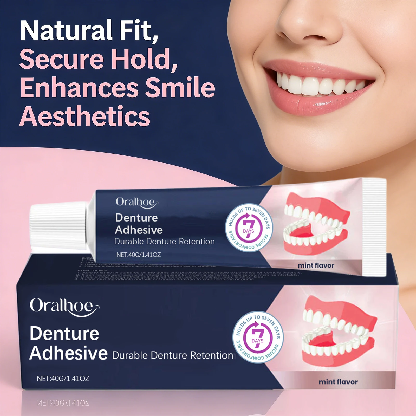 ORALHOE Dental Adhesive Cream Natural Fit Reduce Gum Friction Fixed Dentures Enhance Comfort Denture Care Products 40g image 4