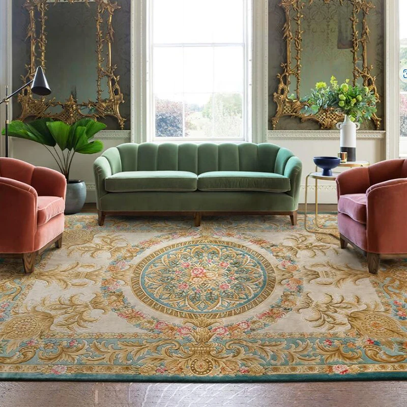Silk Handmade Living Room Carpet No Glue Handmade Thick Area Rug High-end Court Europe Carpet Large Rug for Bedroom Home Floor