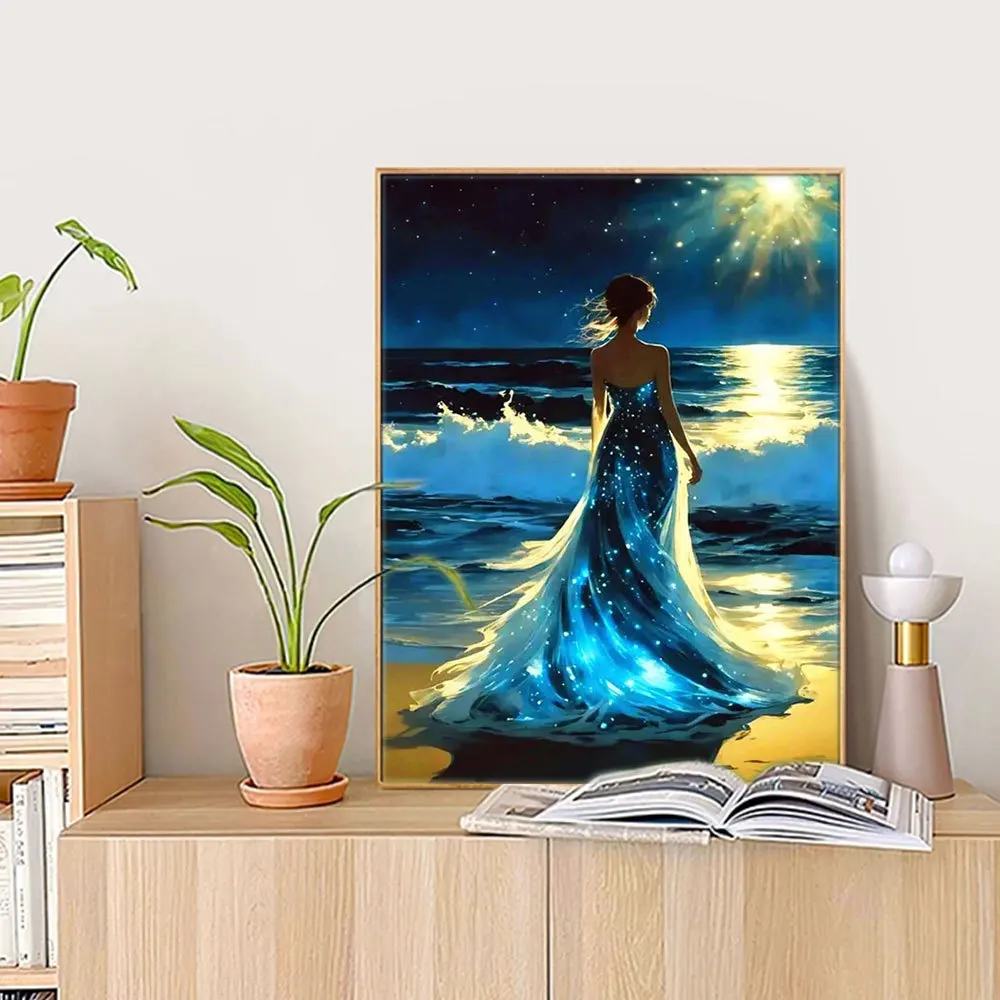 Huacan 5D Diamond Painting New Arrivals Seaside Woman Home Decor Embroidery Mosaic Girl Landscape Wall Art