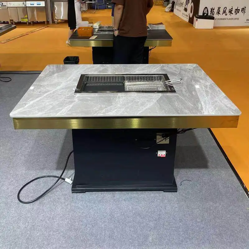 Self-service grilling and rinsing integrated dining table Smoke-free self-purification filter Electric barbecue table