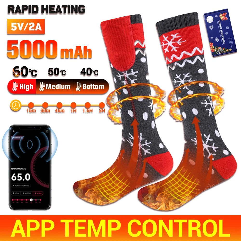 Chaussettes de ski chauffantes électriques, 5000mAh, thermiques, chauffe-pieds, sports d'hiver