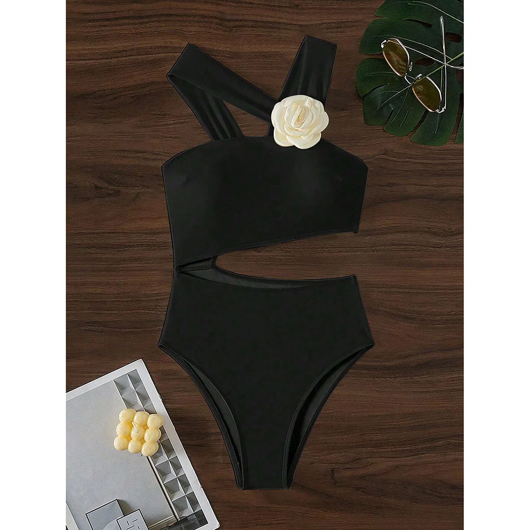 Neuer 3D-Blumen-Badeanzug mit asymmetrischem Ausschnitt für Damen, einteiliger Badeanzug, hoch geschnittene Beine, gepolstert, Badebekleidung, Badeanzug, Modell V6700 – Detail 16