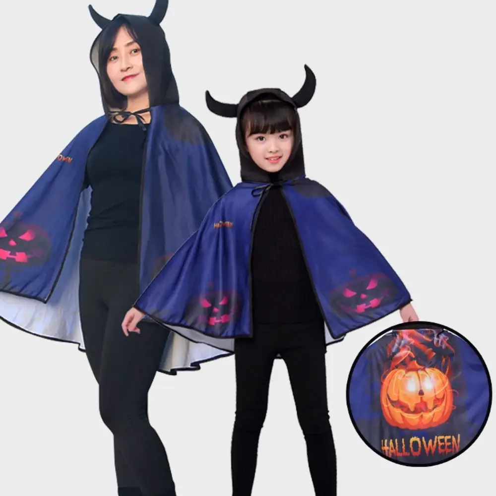 

Children Day Halloween Cloak Cape Cartoon Witches Robes Devil Horn Hooded Cloak Cosplay Props Adult Kids Cosplay Costume Party