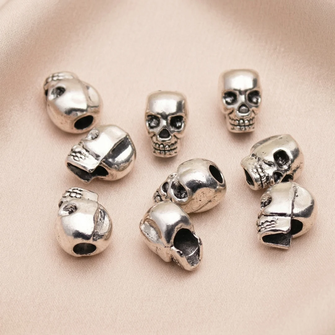10 Stück Tibet-Silber Totenkopf-Abstandsperlen, tolles DIY-Zubehör für die Herstellung von Halsketten, Armbändern und Ohrringen, Trenner für Perlen – Detail 4