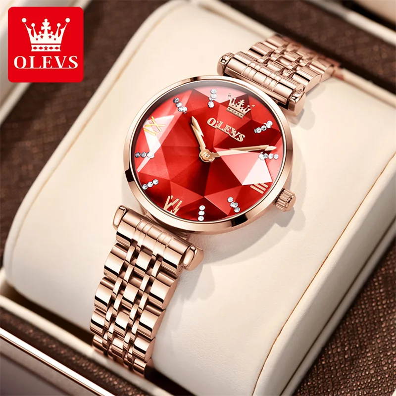 

OLEVS Womens Watches Top Brand Luxury Rhombus Mirror Quartz Watch for Women Stainless Steel Waterproof Ladies Wristwatches